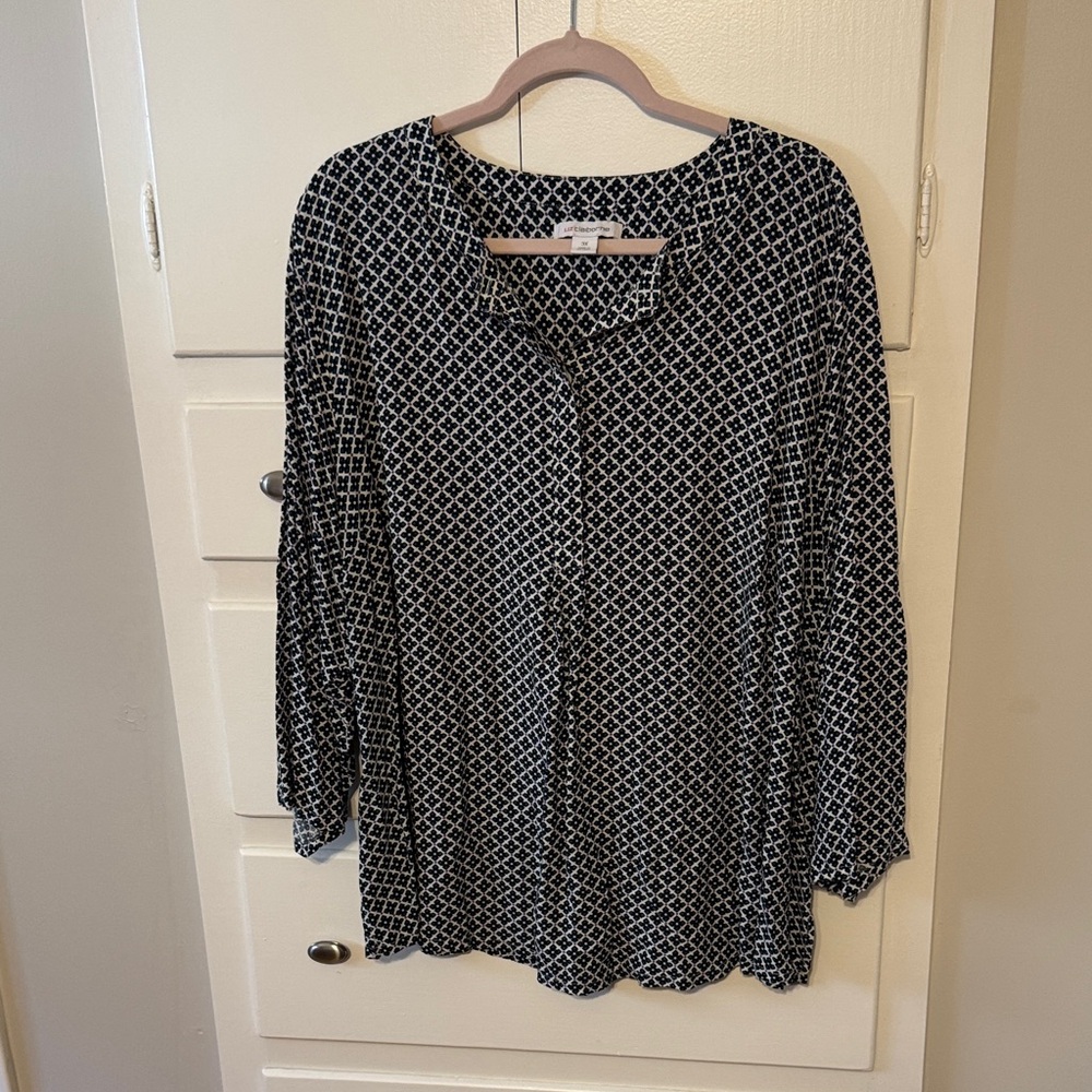 Liz Claiborne Teal and White Patterned Button Down Shirt 3X